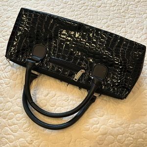 Shiny Black Wine Tote With Corkscrew and Wine Glass Charms